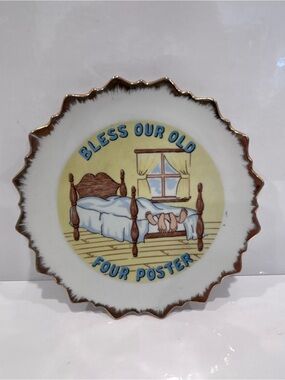 Vintage Bless Our Old Four Poster Decorative Wall Plate - White and gold